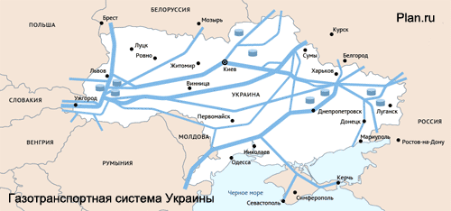 Газотранспортная система Украины. Экспорт российского газа в Европу. Схема / Карта.