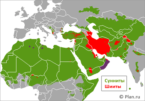 Карта мусульман: шииты и сунниты.